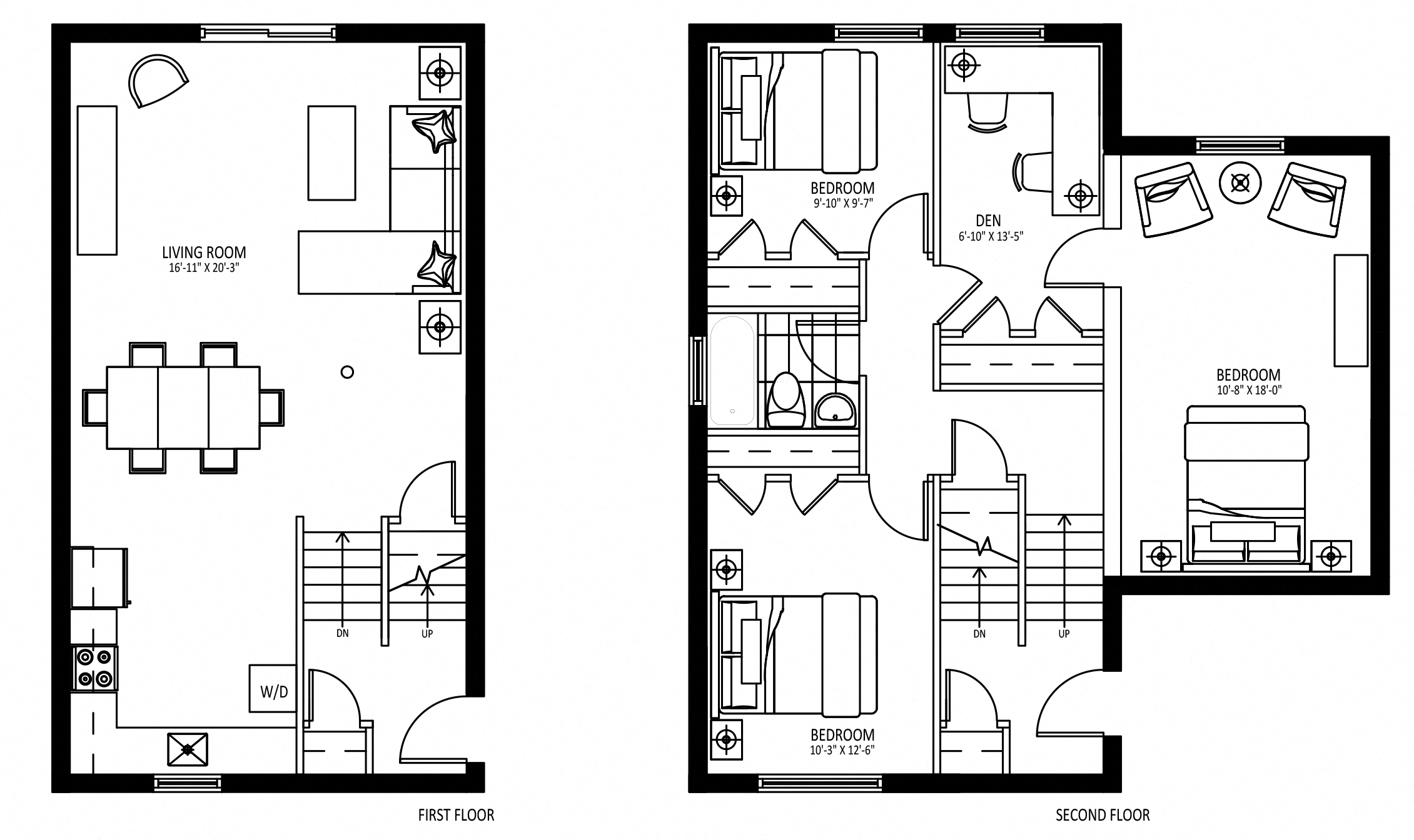 Floor plan for 3 beds, 1 bath, 1000 sqft